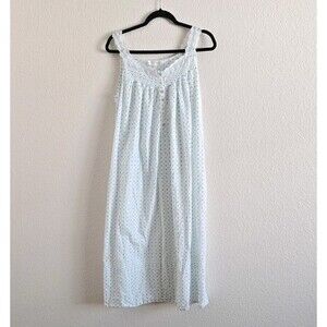 Eileen West sleeveless Ballet Length Nightgown Sz S Polka Dot Cotton Lace Trim